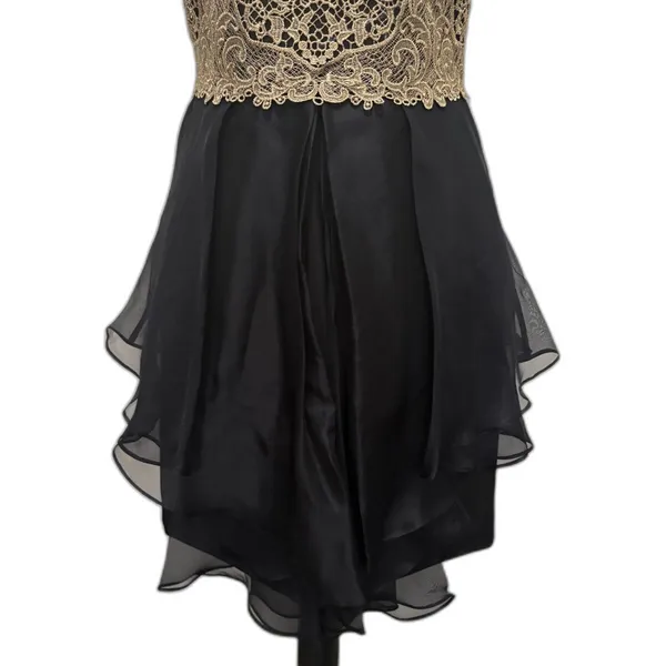 Marchesa Notte Sleeveless Embroidered Homecoming‎ Dress Black Gold Size 6 - Image 3