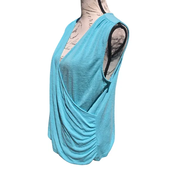 Athleta Breezy Wrap Tank Top Turquoise Blue Ruched V-Neck 988031 Large - Image 6
