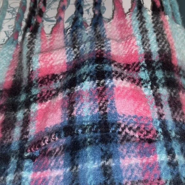 Betsey Johnson fuchsia turquoise black plaid blanket scarf NWOT - Image 5