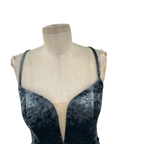 La Femme 25659 Strappy Plunging Velvet Slit Dress‎ Gown Blue Size 6 - Image 4