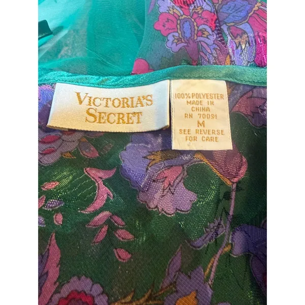 VTG Victorias Secret Gold Label Green Floral‎ Chiffon Bodysuit Medium 90s whimsi - Image 7