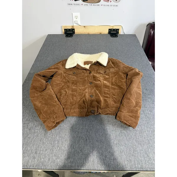 BBJ Los Angeles Women's Brown Cotton Sherpa Lined Trucker Jacket Pockets Sz XL - Image 2