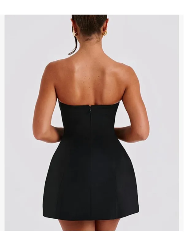New Strapless Tube A-line Mini Lined Dress Cocktail Classic M - Image 2