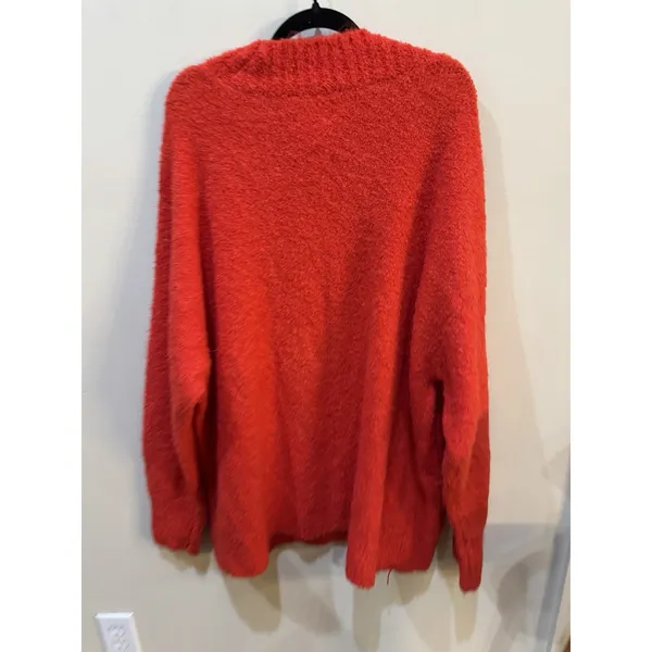 New Aerie Fuzzy Plush Teddy Oversized V-Neck Sweater Red Women's Size XXL Cozy - Image 6