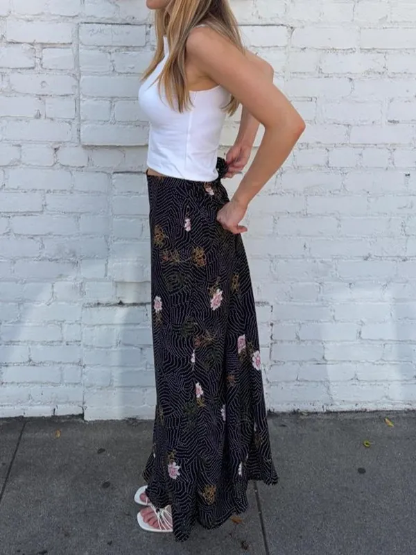 Vtg Coldwater Creek black floral maxi skirt with pink flowers and gold accents sz L - 16x38 #grunge #cottagecore #retro #y2k - Image 3