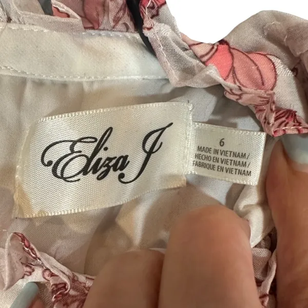 Eliza J Cream & Mauve Pink Short Sleeve Retro Mock Neck Dress Women Sz 6 - Image 8