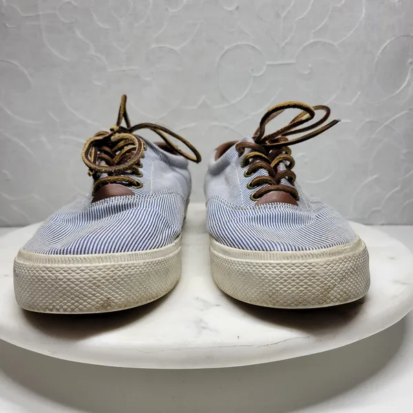 Polo Ralph Lauren Vaughn Boat Shoes Mens 9.5 Blue White Pinstriped Deck Sneakers - Image 13