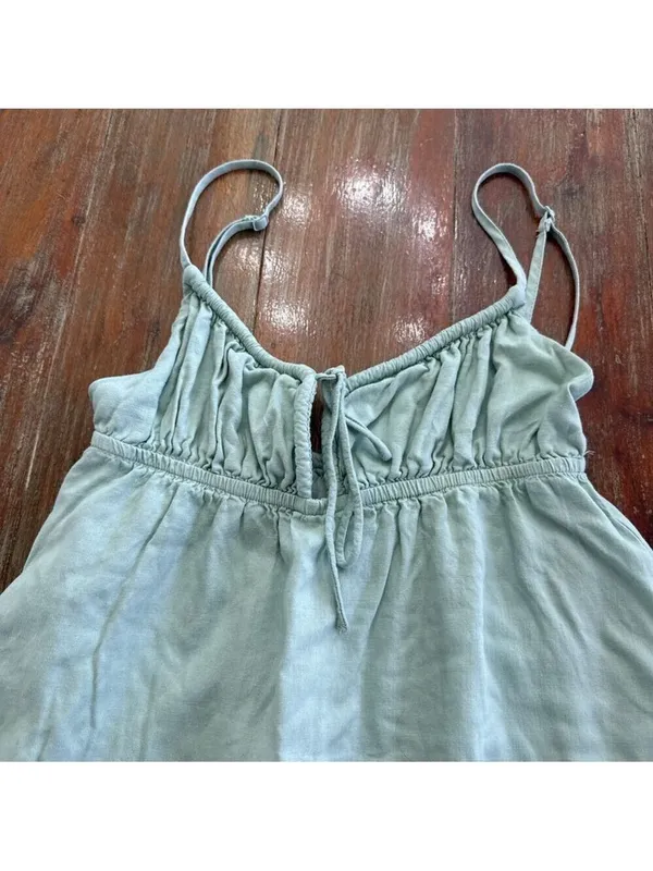 Princess Polly Sage Green Linen Blend Tie-Front Mini Dress - US 4 Festival - Image 2