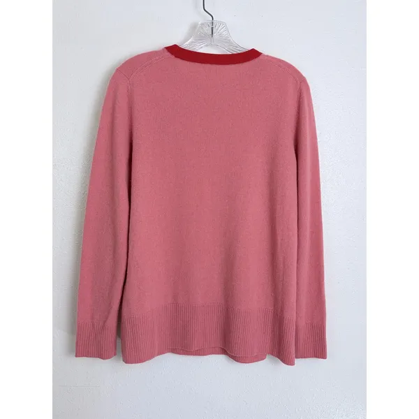 Tory Burch Pink Red Cherry Embroidered Crewneck Knit Sweater M - Image 7