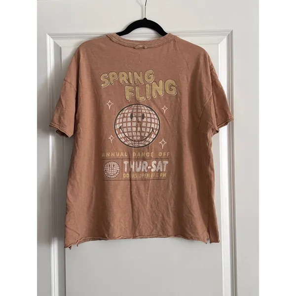 Aerie Brown Graphic T-Shirt Spring Fling‎ Disco Ball Smiley Face Oversized Small - Image 5