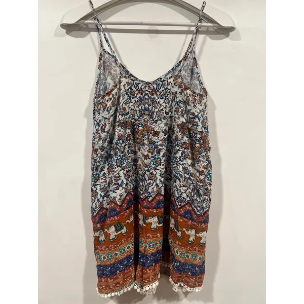 Boho Elephant Print Romper Pom Pom Trim Festival Playsuit - Image 4