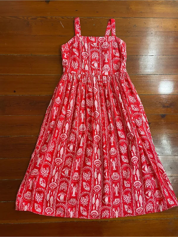 NWOT Crown & Ivy Tropical Red Sea Stripe Cotton Smocked Maxi Dress Petite L🧡🎀 - Image 11