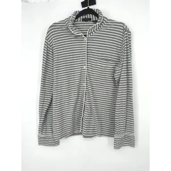 J.Crew Pajama Set Women L Gray Striped Long Sleeve Button Up Pants Loungewear - Image 2