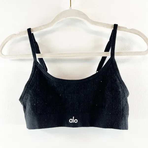 Alo Yoga Pointelle Sweater Be Mine Bra Bralette Black Small - Image 4