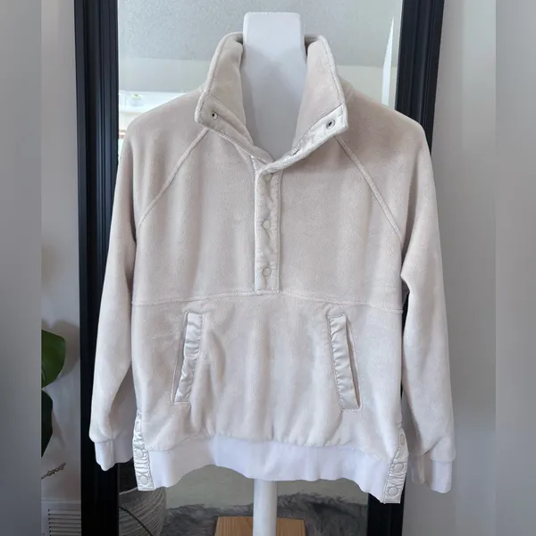 ATHLETA Double Cozy Karma Recover 3/4 Snap Fleece Cream Pullover Sweatshirt - Image 3
