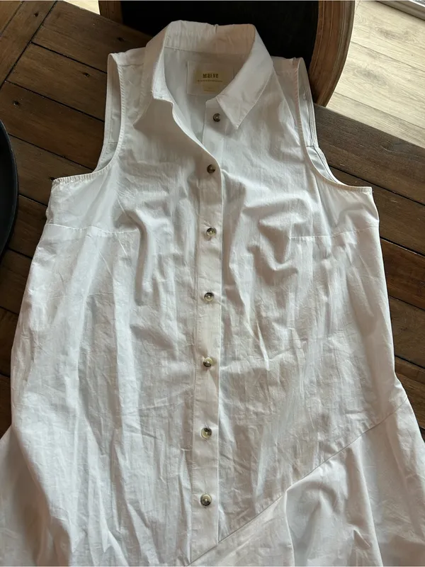Anthropologie Maeve Sleeveless Button Down Tiered Ruffle White Midi Dress S - Image 8