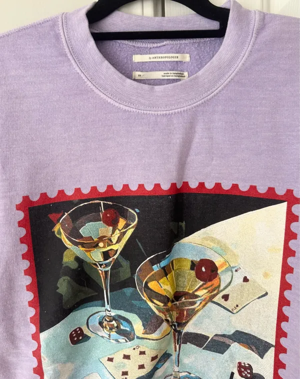 Anthropologie Lavender Game Night Graphic Oversized Sweatshirt, Size XS - Image 5