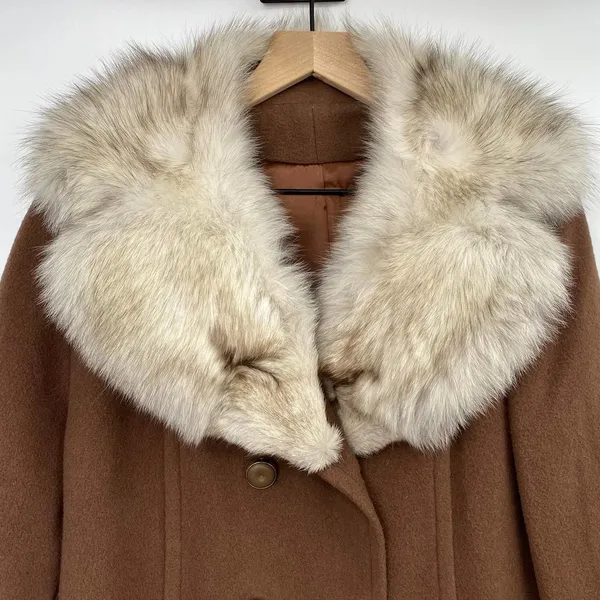 Vintage Wool Princess Coat Rabbit Fur Collar Union Made USA Brown Medium Large - Image 5