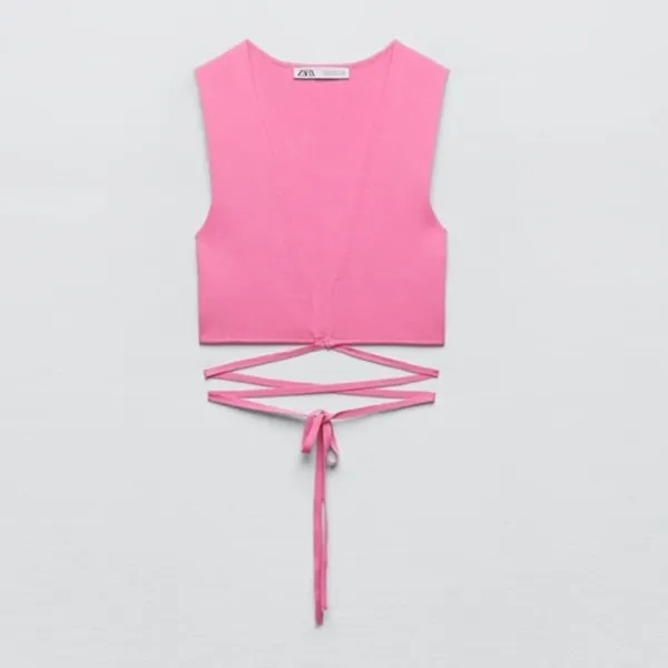 Zara Women‎ Bloggers Favorite Pink Sleeveless Knotted Waist Knit Top Size Large - Image 5