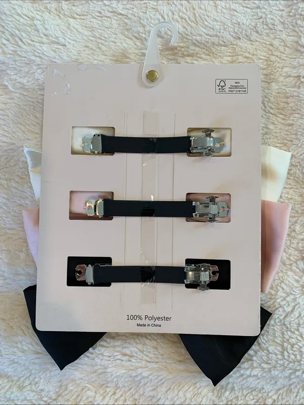 NEW Non-Slip Grip Satin Large Hair Bow Barrette Clip Set Cream, Pink, Black - Image 3