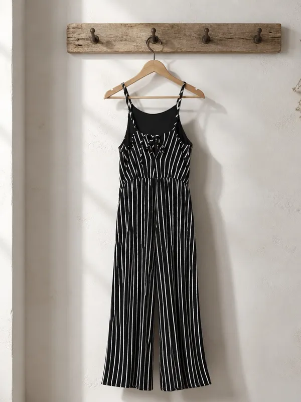 Moa Moa Black & White Vertical-Stripe Wide-Leg Jumpsuit - Image 4