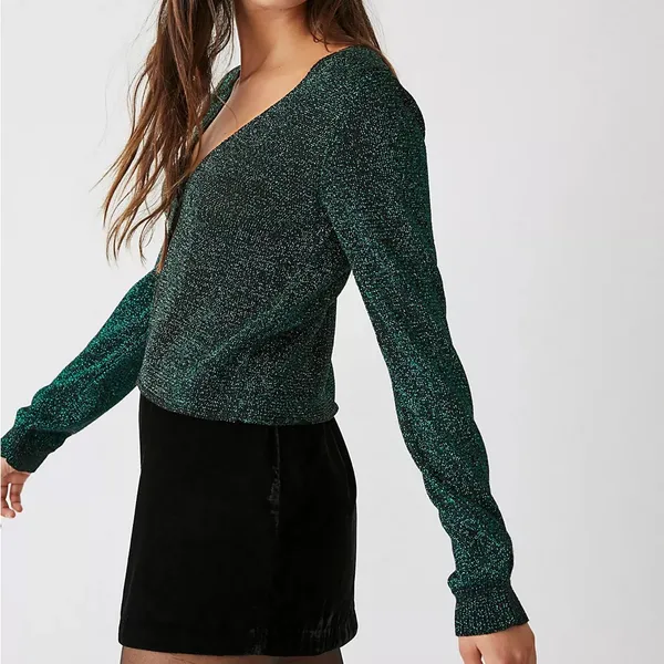 FREE PEOPLE Emmaline Metallic Green Cardigan Long‎ Sleeve Goth Dark Romantic XS - Image 11