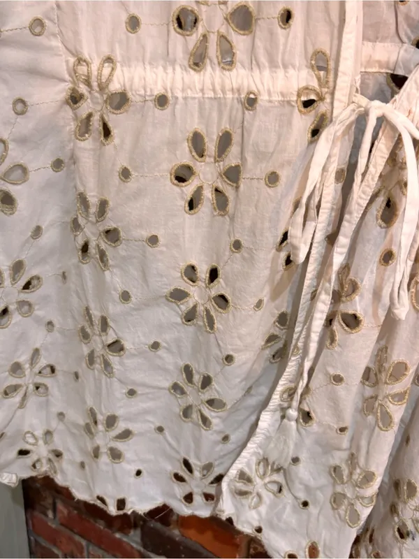 Surf Gypsy womens floral eyelet lace swim cover-up dress tunic cream M - Image 3