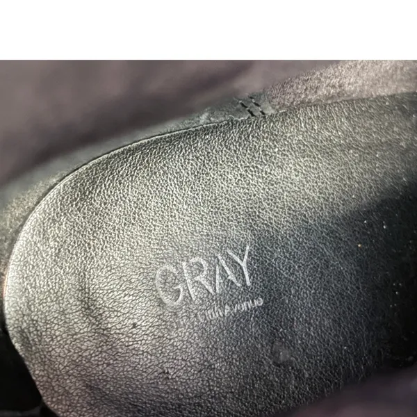 GRAY Sandy Black Leather Cap Toe Ankle Boots Back Zip Block Heel Minimalist 8.5M - Image 5