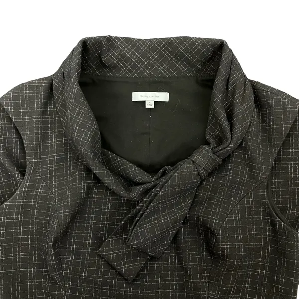 Classiques Entier Check Sheath Dress Bow Neck Gray Brown Size 6 - Image 9