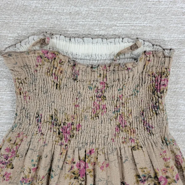 VTG Rachel & Chloe Smocked Dress Womens S Tan Floral Convertible Straps Cottage - Image 12