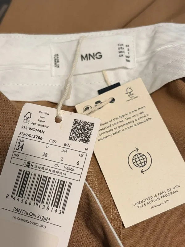New NWT Mango MNG High-Waisted Tailored Trousers Beige Tan Size 2 26" Inseam - Image 3