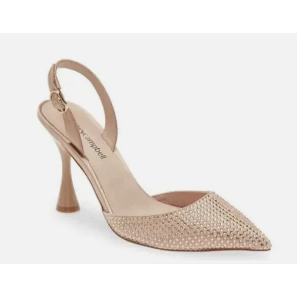 Jeffrey Campbell Zivote Crystal Satin Slingback Heels size 6 Light Pink Combo - Image 2