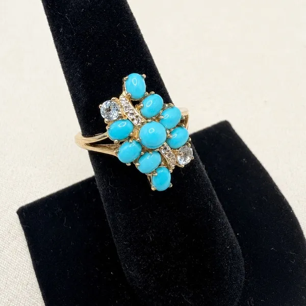 Sleeping Beauty Turquoise White Sky Blue Topaz 18k Yellow Gold Over Silver Ring - Image 2