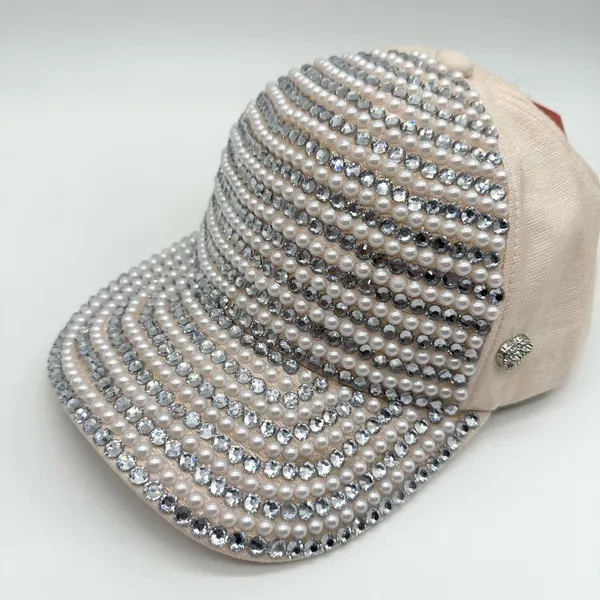 Juicy Couture Pearl Rhinestone Beige Baseball Cap Glam Sparkle Bling Women's Hat - Image 6