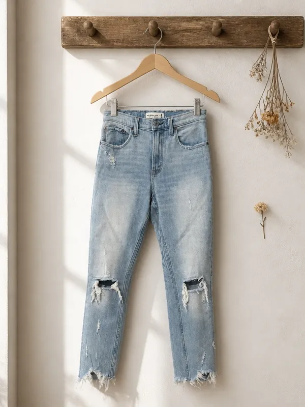 Abercrombie & Fitch Light Blue Distressed Straight-Leg Jeans - Image 2