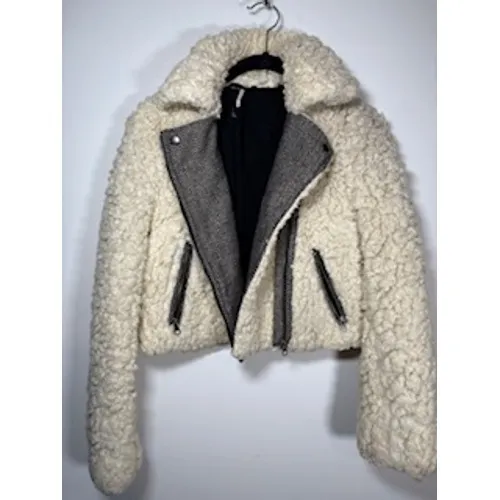 Free‎ People Shaggy Faux Sherpa Moto Cream Jacket Coat Size XS Boho Apres Ski - Image 2