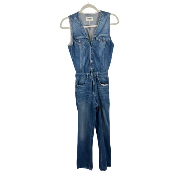 FRAME Le Slender Jumpsuit Leeson Denim Slim Fit Western Americana READ Womens XS - Image 2