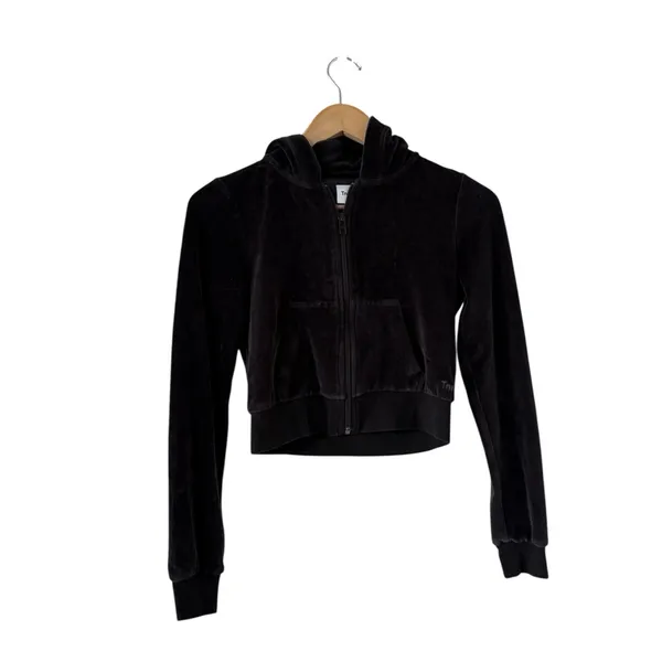 ARITZIA Tna Velour Black Zip Black Hoodie Sweatshirt Jacket - Image 4