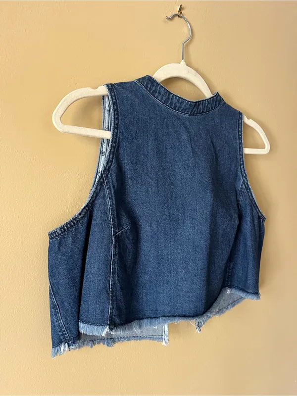 Pilcro Dark Blue Denim Cropped Shell Top - Image 5