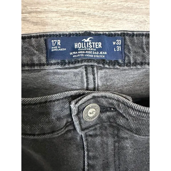 Hollister Ultra High-Rise Dad Jean‎ Washed Black Seam Detail Size 17R 36x28 - Image 3