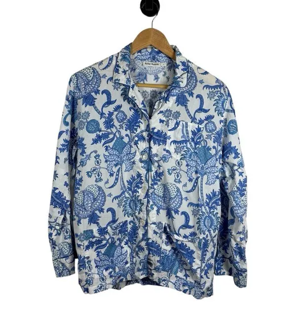 Roller Rabbit Women’s Amanda Printed Loungewear Top in Blue/White Size M - Image 4
