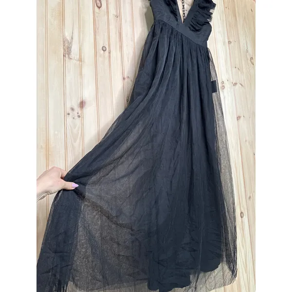 NWT Lulus Simply Delighted Black Mesh Ruffle Backless Maxi Dress Whimsigoth Sz L - Image 5