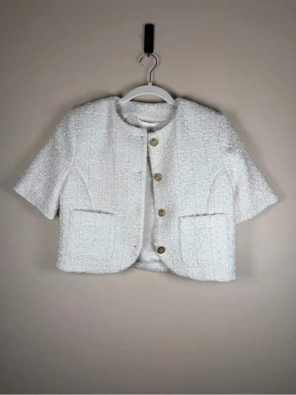 Abercrombie & Fitch Tweed Collarless Cropped Lady Jacket Sz S - Image 5