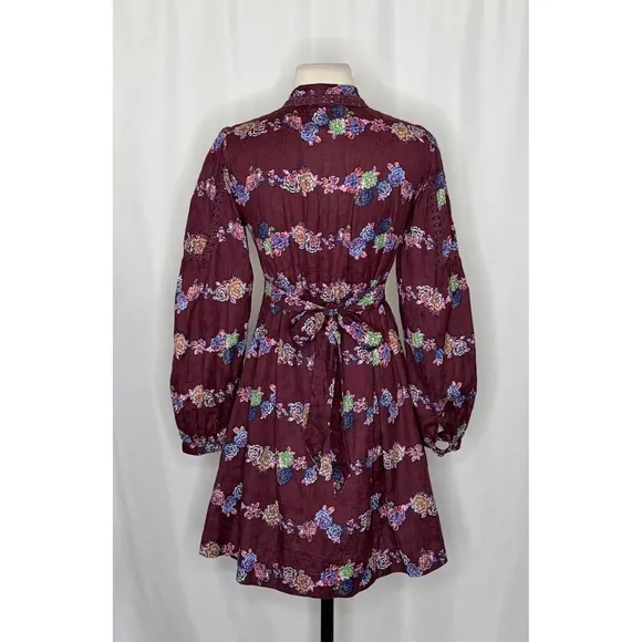 BY ANTHROPOLOGIE Mini Tunic Long Sleeve Dress Floral‎ Lace Trims Purple X-Small - Image 9