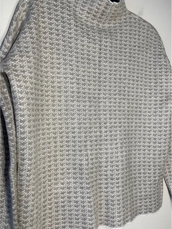 Houndstooth Mock Neck Sweater Neutral Academia Normcore M - Image 4