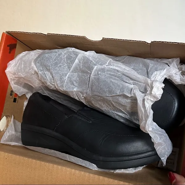 Worx Womens Black Leather Slip On Work Comfort Slip Resistant Shoes‎ Sz 5.5 - Image 4