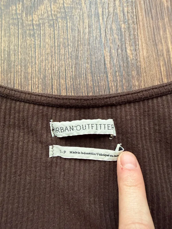 Brown Urban Outfitters Ribbed Cropped Square Neck Top - Size S - Image 3