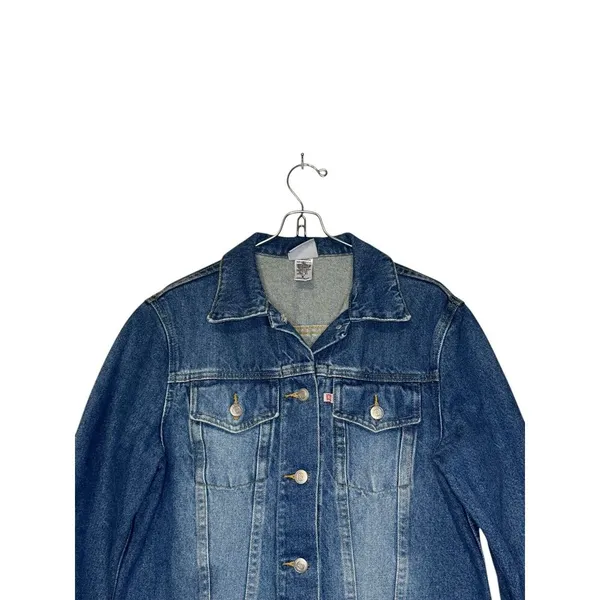 Anne Klein Women's Jacket Trucker Denim‎ Jeans Pocket Flap Button Up Blue Small - Image 4