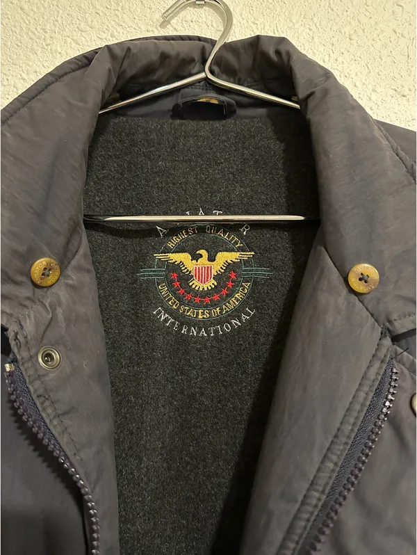 Vintage Aviator Dark Navy Blue Bomber Jacket - Image 2