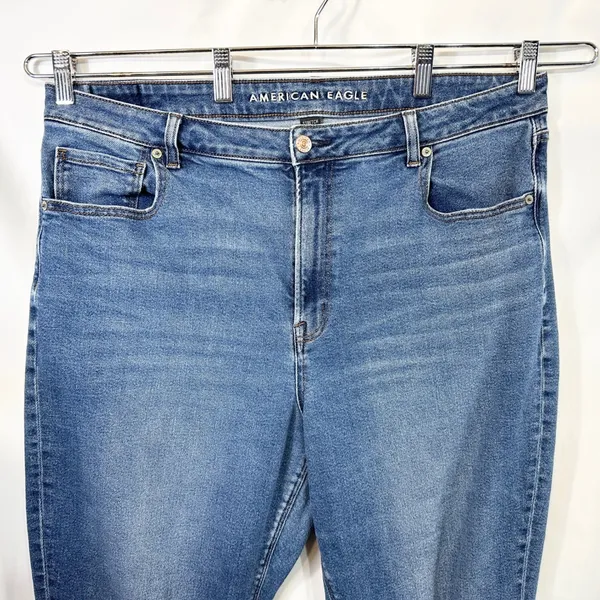 American Eagle Plus Size 18 Jeans Mom Dark Raw Distressed Blue High Rise‎ 327 - Image 3